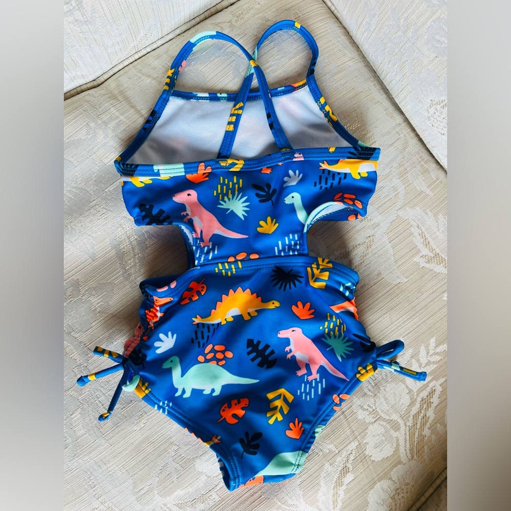 Kids Dinosaur Print Blue Swimsuit 2T - Picture 2 of 3